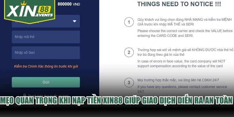 Mẹo quan trọng khi nạp tiền XIN88 giúp giao dịch diễn ra an toàn nhất